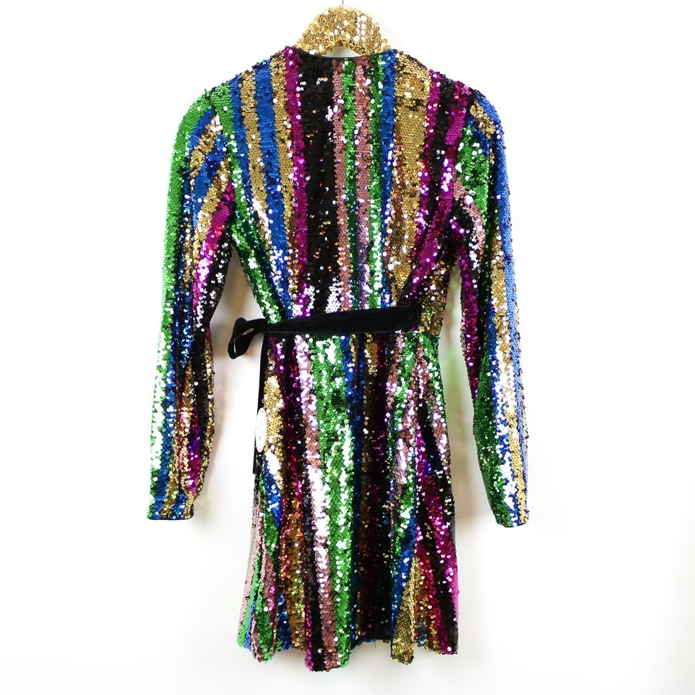 Colorful Rainbow Wrap Sequin Cocktail Dress - Picture 8 of 8